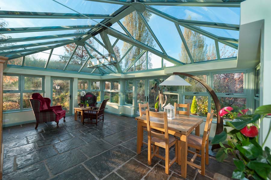 Large Chartwell Green glass roof conservatory