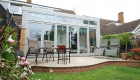 Modern glass reverse lean-to conservatory